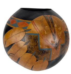 Handcrafted Pyrography Gourd Vessel Signed Ridge