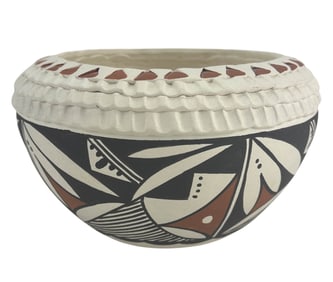 Norma Jean Ortiz Acoma Pueblo Carved Pottery Bowl
