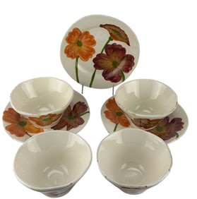 Vietri Italy Poppy Ceramic Plates & Bowls 7pc LOT