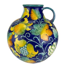 Italian Majolica Ceramic Pottery Fruit & Bird Jug