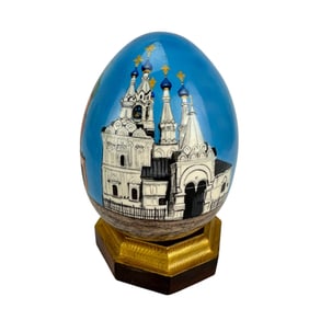 Russian Painted Architectural Large Ceramic Egg