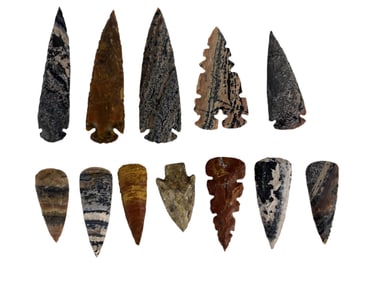 Group Modern Knapped Jasper Agate Art Points 12pc
