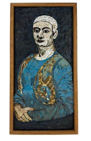 Portrait Figure in Blue Robe Mosaic Panel SIGNED