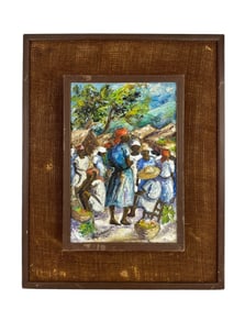 Haitian Folk Art Market Place Oil Painting SIGNED