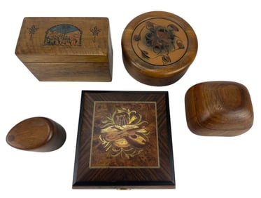 Marquetry Inlay & Exotic Wood Music Jewelry Box 5p