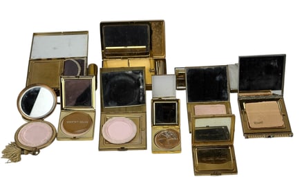 12 Estee Lauder Elizabeth Arden Gold Tone Compacts