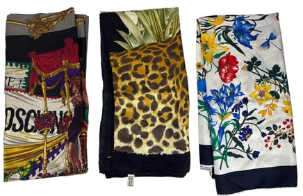 Moschino Ferragamo Borrometi Designer Silk Scarves