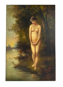 Antique Figural Female Nude Oil Painting SIGNED