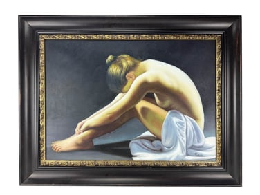 Study of Nude Young Woman 20C Oil Painting SIGNED