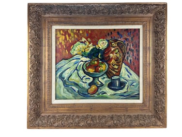 Still Life Jug Fruit Bowl Cup Oil Painting SIGNED