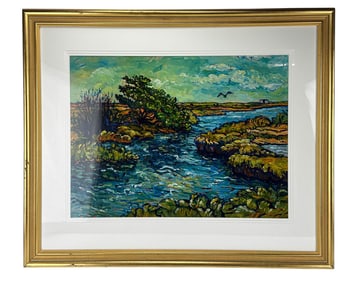 Paula Egolf 20thC Landscape River Acrylic Painting