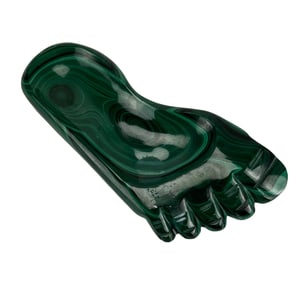 Malachite Carved Hardstone Foot Shape Trinket Dish