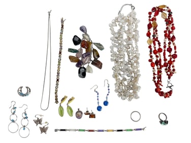 Estate Lot 15 Pcs Mixed Media & Sterling Jewelry