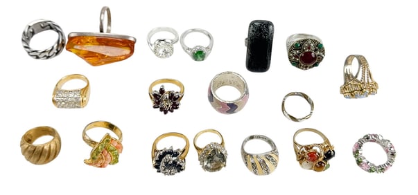 Estate Lot of Eighteen Costume Rings Stones Enamel