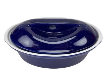 Emile Henry Cobalt Blue Oval Ceramic Roaster w/Lid