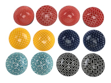 Dowan Geometric Floral Porcelain Bowls 12pc SET