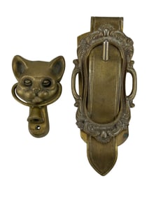 Brass Cat Door Knocker & Desk Notepad Paper Holder