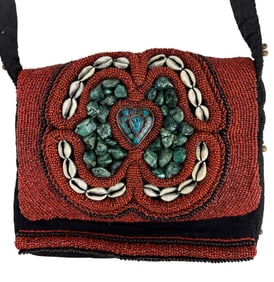 Tibetan Beaded Textile Turquoise Shell & Coral Bag