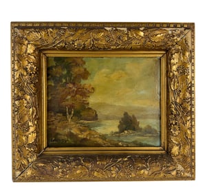 Antique Landscape River Tree Oil Painting SIGNED