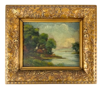 Antique Landscape River Tree Oil Painting SIGNED