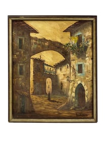 Architectural Village Landscape Painting SIGNED