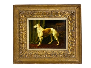 Borzoi Afghan Hound K9 Dog 20C Oil Painting SIGNED