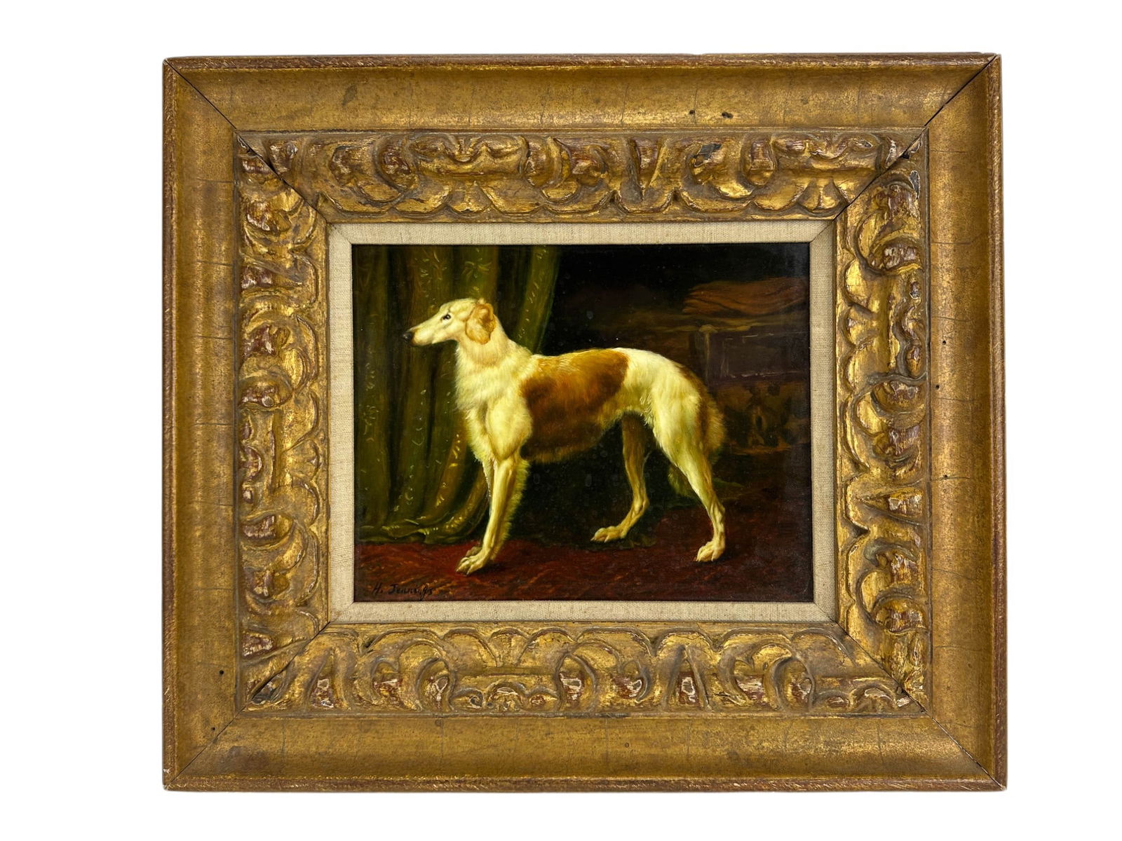 Borzoi Afghan Hound K9 Dog 20C Oil Painting SIGNED (1 of 5)
