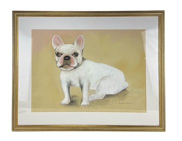 White French Bulldog Gouache Dog Painting SIGNED