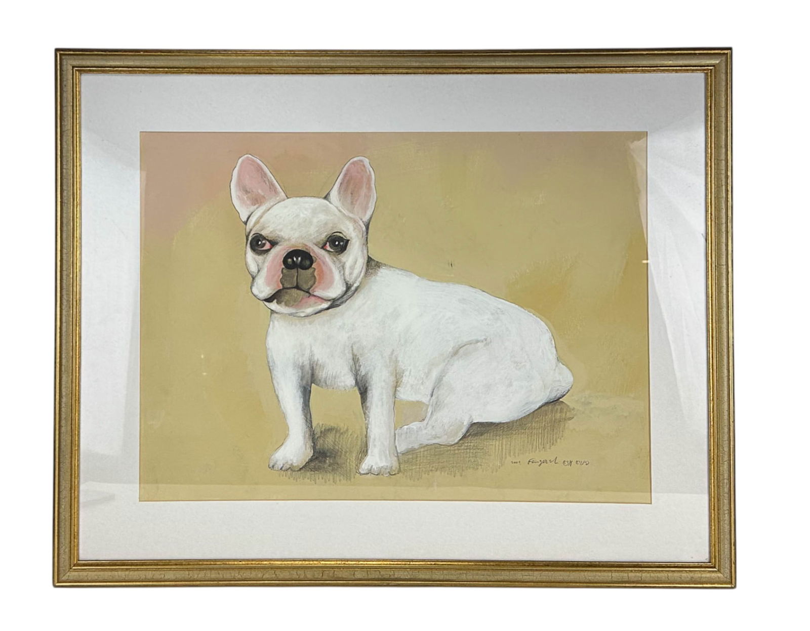 White French Bulldog Gouache Dog Painting SIGNED (1 of 5)