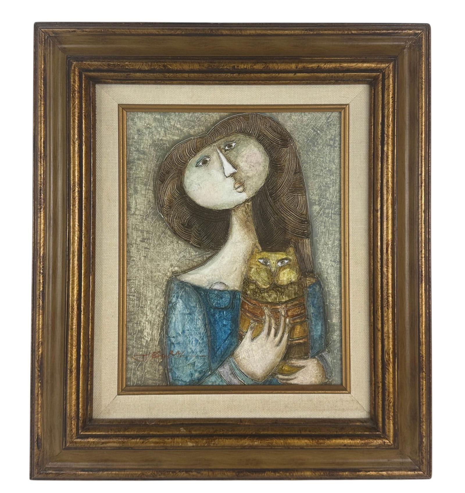 Joyce Roybal b1955 Woman w Cat Oil Painting SIGNED (1 of 4)