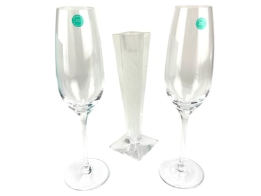 Tiffany Co Pr of Flutes & Durand Crystal Bud Vase