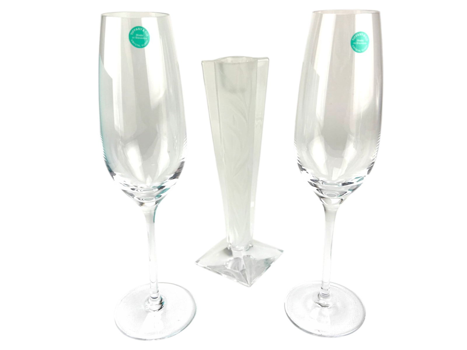 Tiffany Co Pr of Flutes & Durand Crystal Bud Vase (1 of 4)