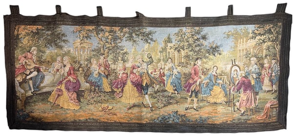 Romantic Figural Courting Scene Woven Tapestry 69"