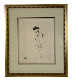 Warren Davis 1865-1928 Figural Nude w Frog Etching