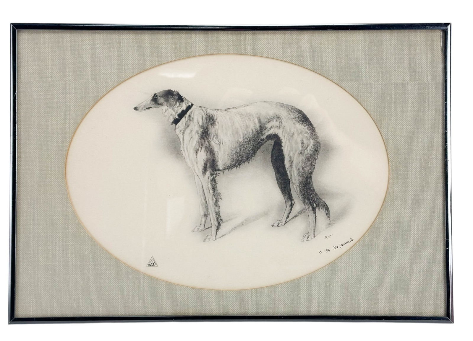 Black White Borzoi Dog Lithograph Etchings SIGNED (1 of 7)