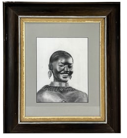 Charcoal Drawing Portrait of a Black Woman SIGNED