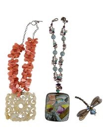 Asian Influence 3pc. Estate Lot Necklaces & Brooch