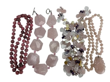 Pretty In Pink Lot Rose Quartz Rhodonite Necklaces
