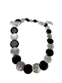 Abalone and Onyx Round Disc Necklace 14k Clasp