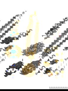 12 Piece Designer Earrings Bracelet Necklace Lot: Estate lot of twelve (12) pieces of designer earrings, bracelets, brooches and necklaces. Included in grouping are two (2) pieces of Lauren Adams jewelry, enameled pink necklace signed on drop pendant