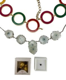 Costume Jewelry Belt Necklace Earrings Diamond 4pc