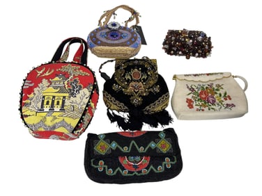 Beaded Cloth Fabric Handbag Purses Estate Lot of 6