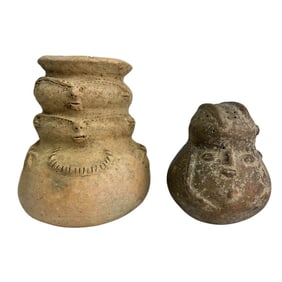 Pre Columbian Style Ceramic Pottery Vase & Effigy