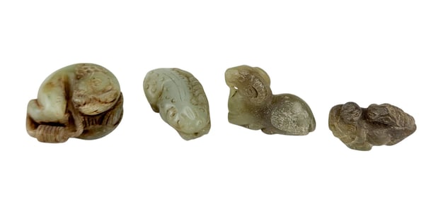 Chinese Carved Jade Animal & Figural Carvings 4pc