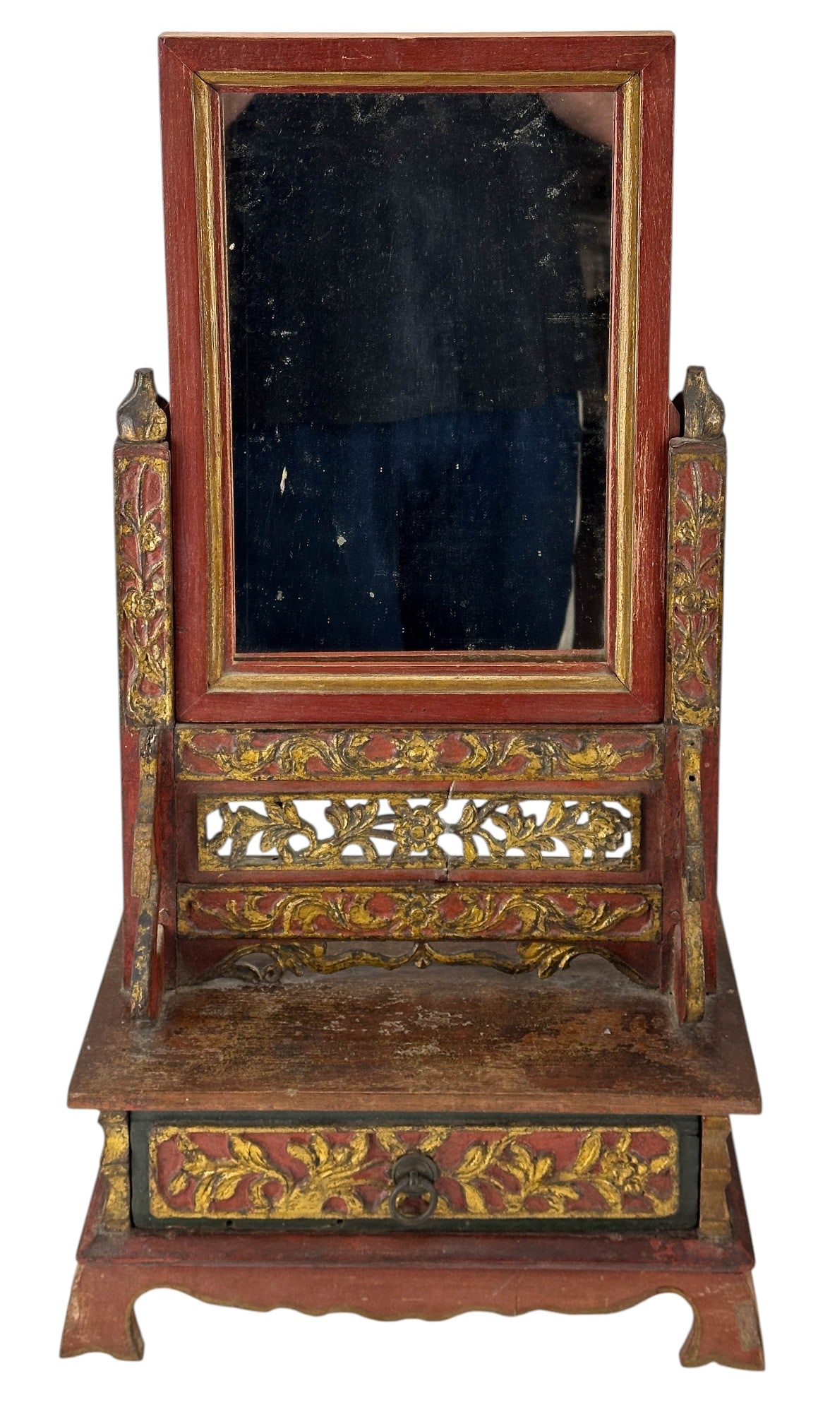 Chinese Gilt Carved Wooden Tabletop Vanity Mirror (1 of 7)