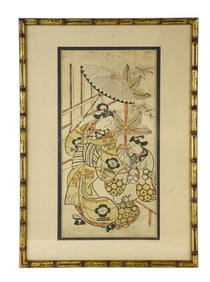 Colored Japanese Figural Woodblock Print FRAMED