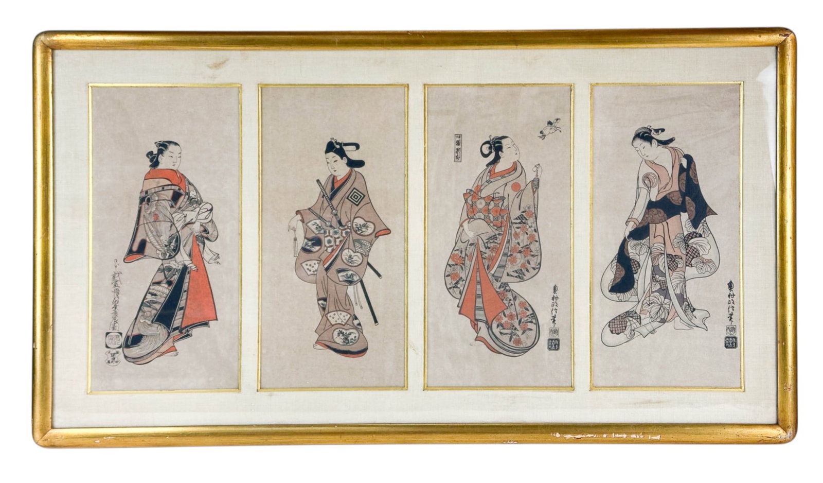 Japanese Colored Woodblock Prints Framed Set of 4 (1 of 6)