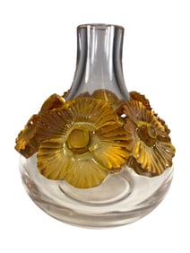 Lalique 'Atossa' French Crystal Amber Flower Vase