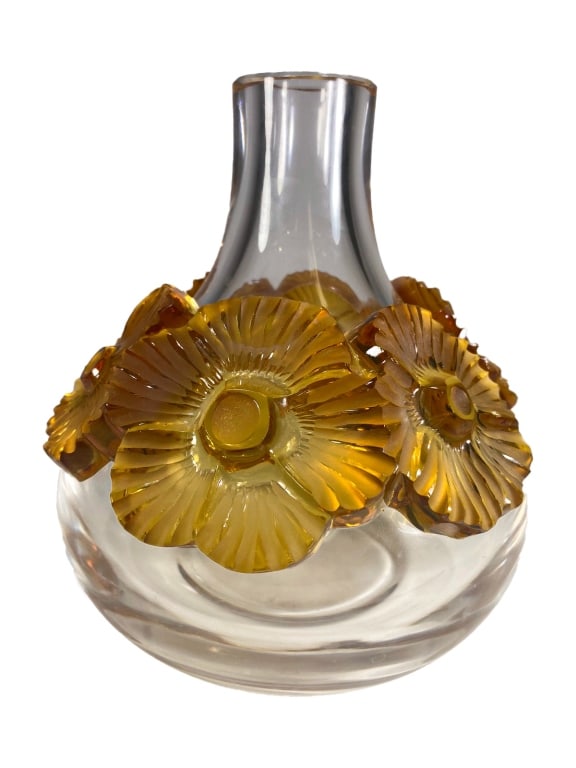 Lalique 'Atossa' French Crystal Amber Flower Vase (1 of 7)