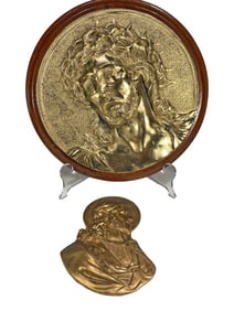 Gilt Bronze Jesus Christ Religious Plaques 2pc LOT